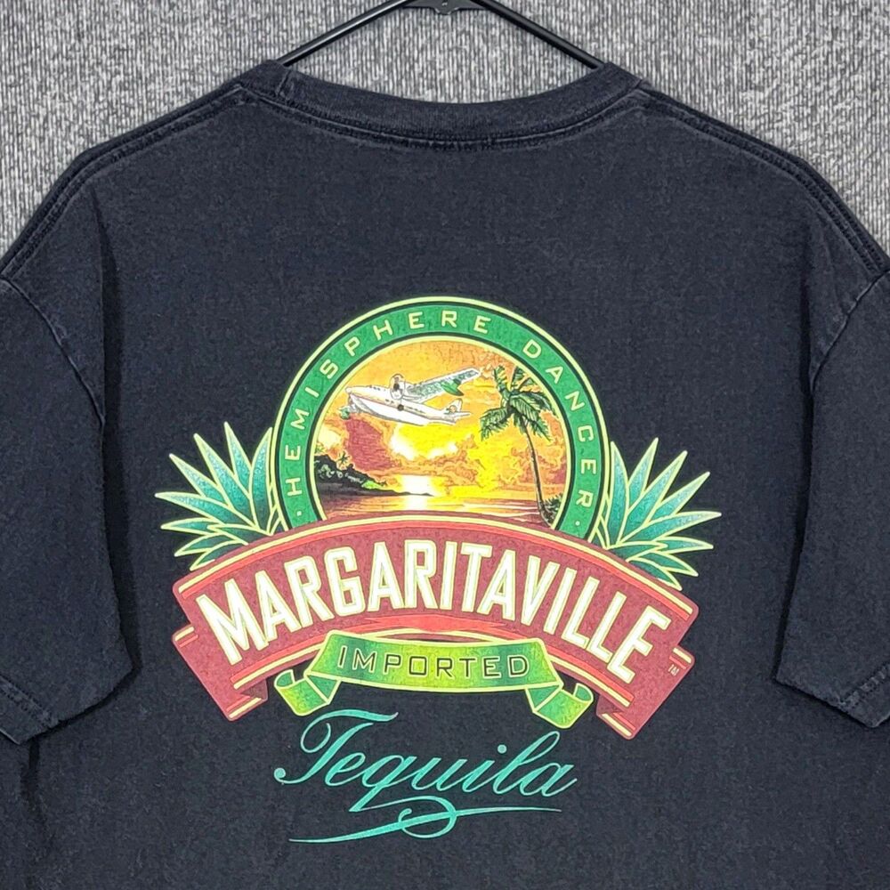 Vintage Jimmy Buffett Margaritaville T-Shirt Mens Large Black Imported Tequila - Picture 2 of 10